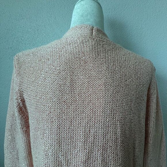 Isaac Mizrahi Live Pink Open Front Cardigan Metallic Pockets Sweater QVC M NEW - Picture 7 of 14